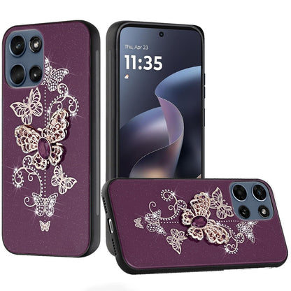 Phone Case for Motorola Moto G 5G 2026/ 2025 Diamond Glitter 3D Butterfly Engraved Luxury Bling Hybrid Shockproof Chrome Edge Protective Durable Grip Cover Purple