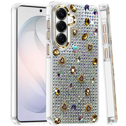 Phone Case for Samsung Galaxy S26 FE /Fan Edition Chrome Fashion Hybrid Bling Diamond Heart Rhinestone Decorative Stones Sparkling Embellished Design Cover