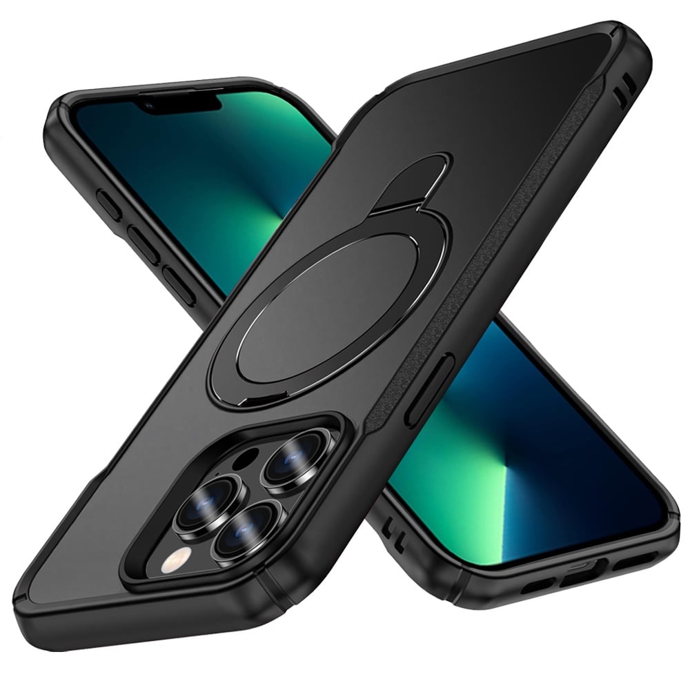 Phone Case for Apple iPhone 13 Pro Max Magnetic Ring Stand Matte Finish Shockproof Grip Slim Armor Heavy Duty TPU Protective Hybrid Cover Black