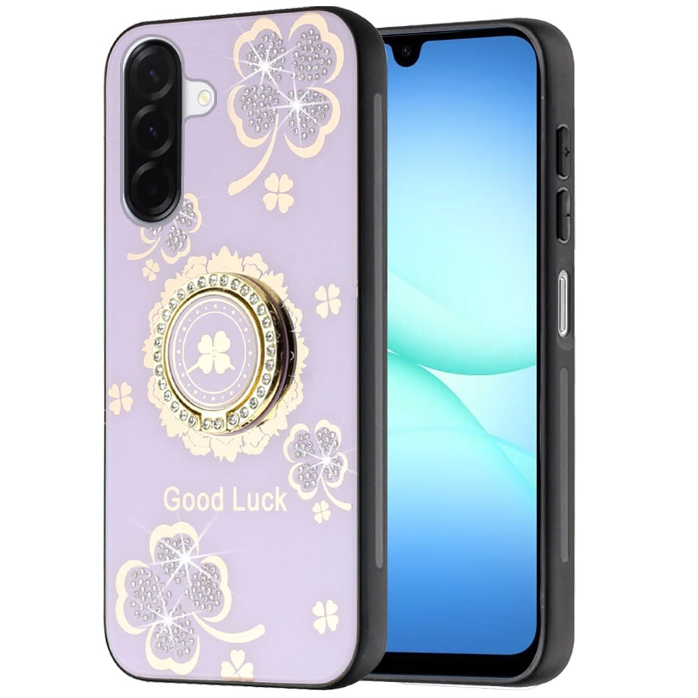 Phone Case for Galaxy A17 5G Diamond 3D Fashion Floral Glitter Engraved Luxury Bling Hybrid Shockproof Chrome Edge Protective Grip Cover Purple