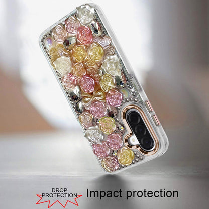 For Samsung Galaxy A37 Muti-Color Floral Fashion Bling Crystal 3D Full Diamonds Stones Sparkle Rhinestone Glitter Hybrid Case Cover