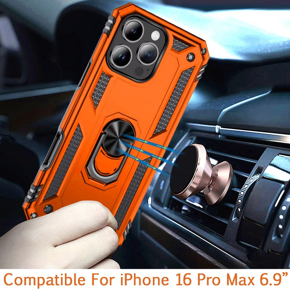 For iPhone 16 Pro Max (6.9") Hybrid Shockproof Durable 360 Degree Rotatable Ring Stand Holder Kickstand Fit Magnetic Car Mount Case Cover