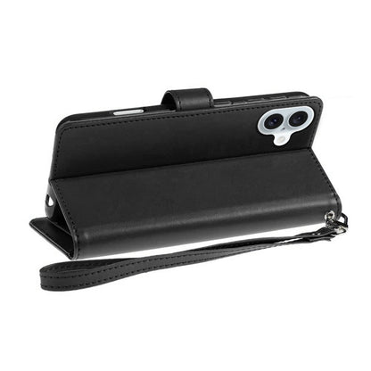 For Apple iPhone 16 Plus Wallet Cases PU Leather with Credit Card /ID /Cash Holder Slot Dual Flip Book Pouch, Stand and Strap Case Cover Black
