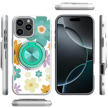 For iPhone 16 Pro Max (6.9") Pattern Design Hybrid with Invisible Ring Stand & Magnetic Back, Shockproof Protective Grip Case Cover