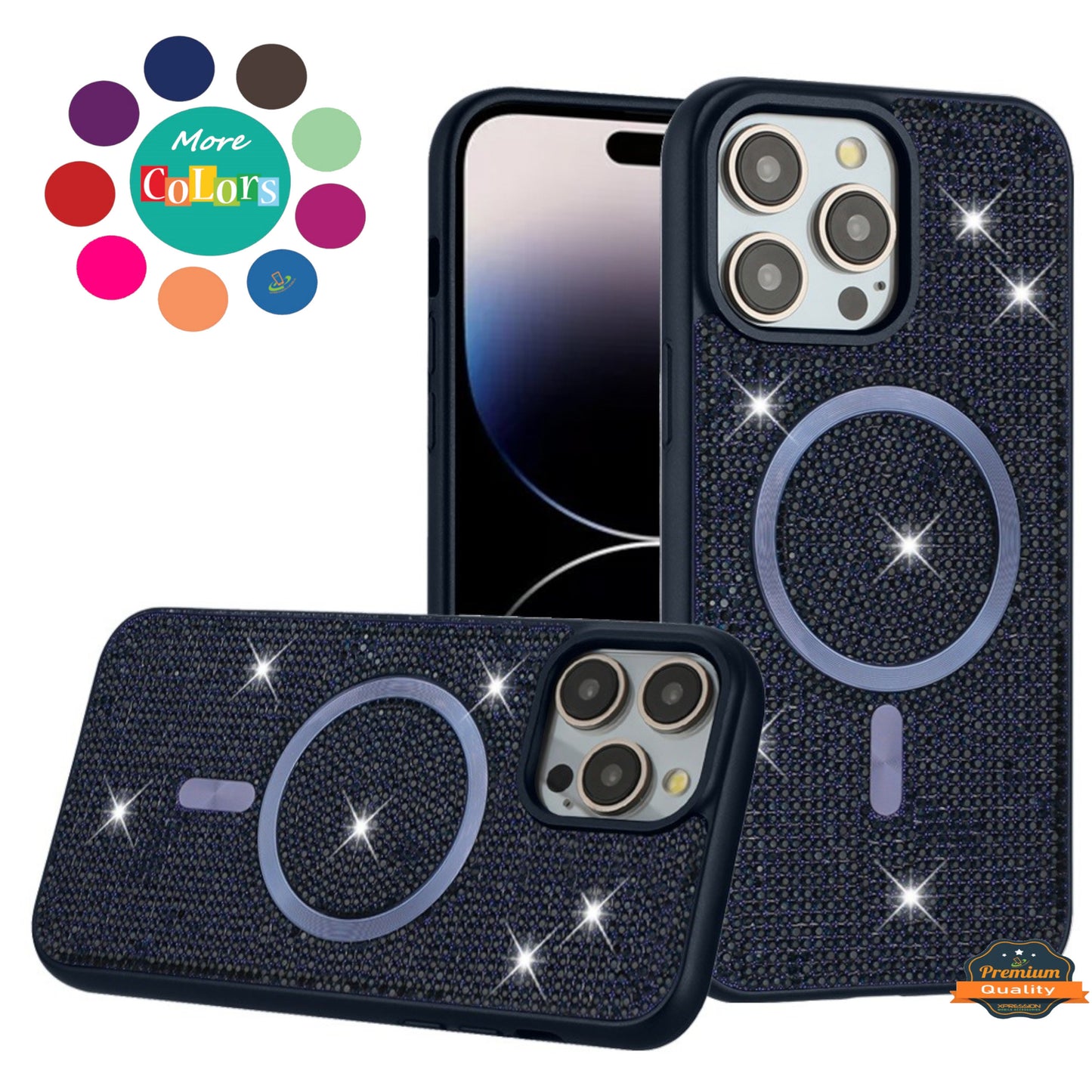Phone Case for Apple iPhone 17 Pro Max Magnetic Bling Diamond Sparkle Hybrid Shockproof Rugged Grip Durable Protection Anti-Slip Armor Design Cover