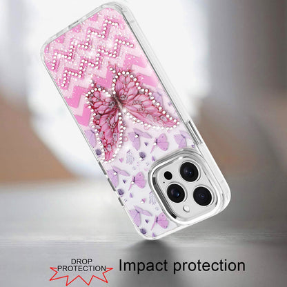 For Apple iPhone 13 Pro Max Butterfly Resin Epoxy Diamond Design Metal Edged Hybrid Shockproof Heavy Duty Drop Protection Case Cover