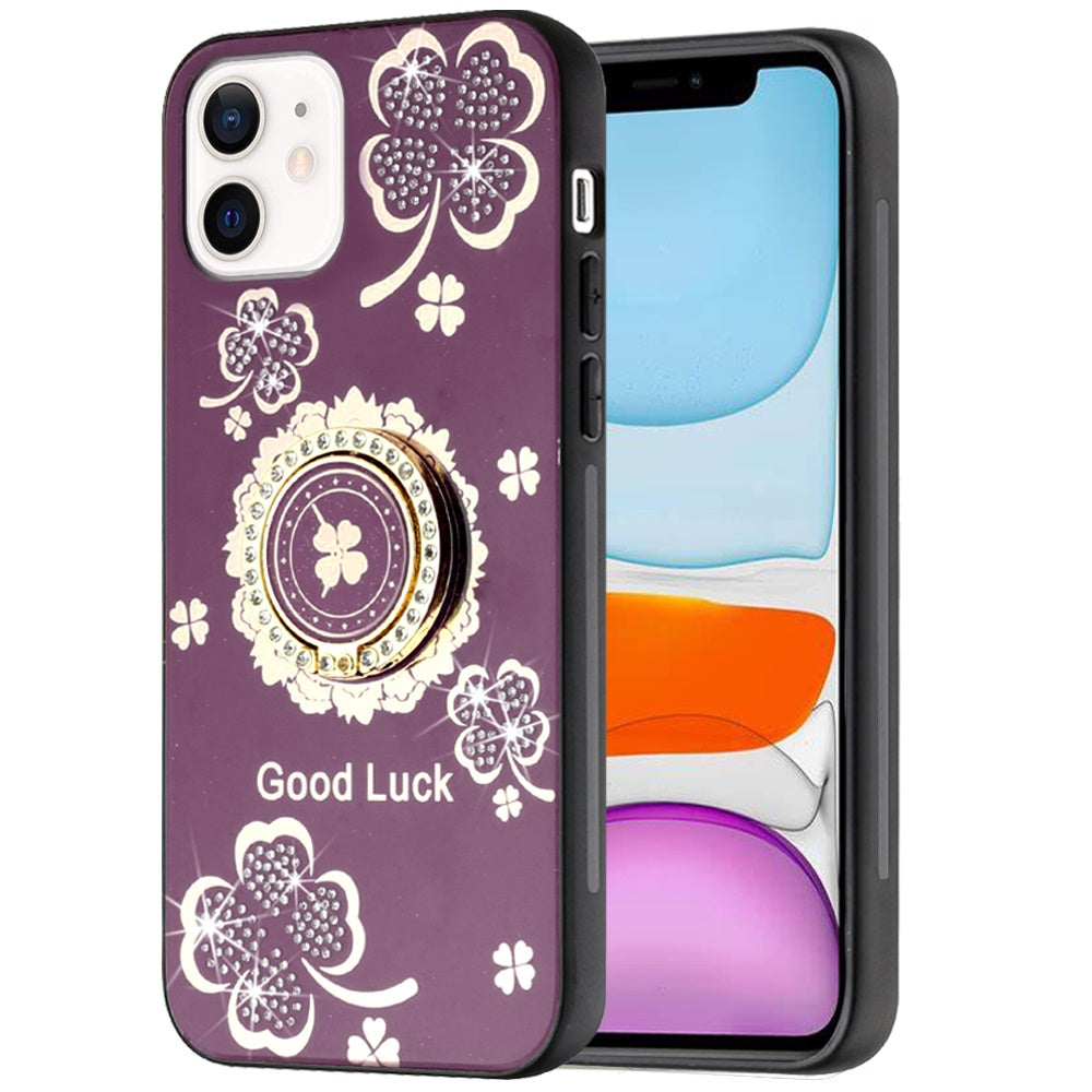 Phone Case for Apple iPhone 11 Diamond 3D Fashion Floral Glitter Engraved Luxury Bling Hybrid Shockproof Chrome Edge Protective Grip Cover Purple