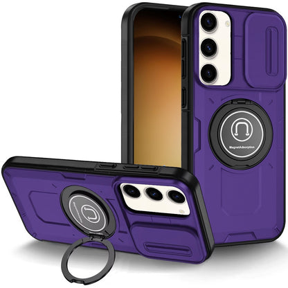 For Samsung Galaxy S24 Ultra Build in Invisible Magnetic Ring Stand with Slide Camera Protector, fit Magnetic Car Mount [Compatible with MagSafe] Case Cover