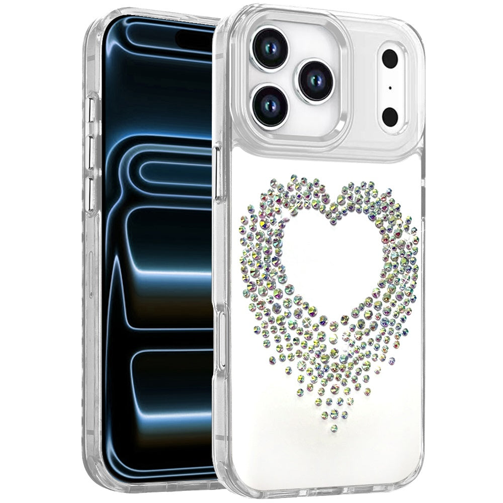Phone Case for Apple iPhone 18 Pro Angel Hearts Bling Shimmer Colorful Glitter Chrome Edge Shockproof Stylish Hybrid Design Cover