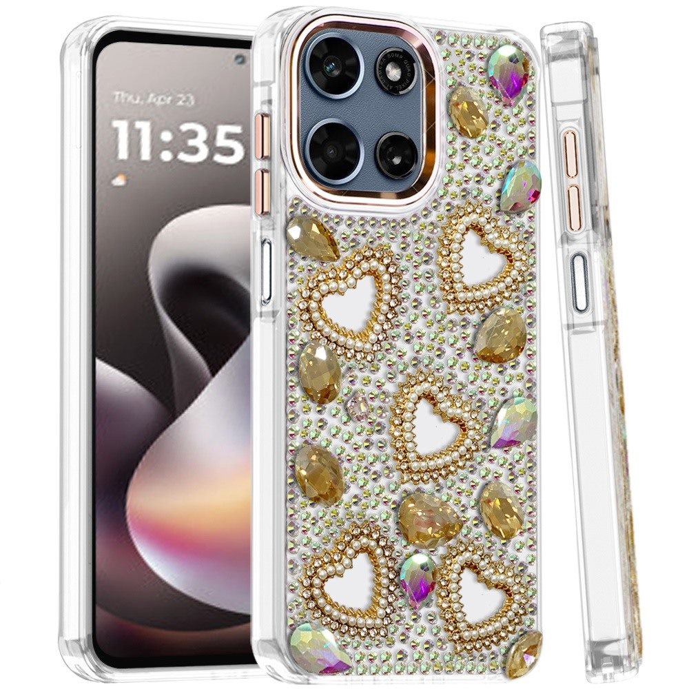 Phone Case for Motorola Moto G Stylus 5G 2026/2025 Luxury Crystal Heart Rhinestone Diamond Bling Shockproof Hybrid Glitter Protective Stylish Durable Grip Cover
