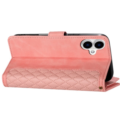 For Apple iPhone 16 (6.1") PU Leather Wallet Design Jewel Bling with Credit Card Holder Flip Folio Pouch Zipper Purse Wrist Strap Case Cover