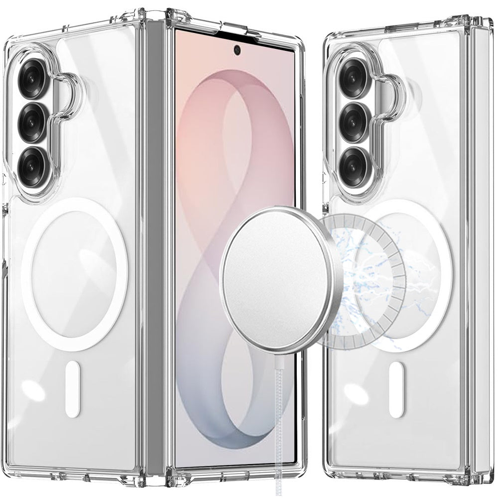 Phone Case for Samsung Galaxy Z Fold 8 Ultra Transparent Magnetic Back Hybrid Hard PC Soft TPU Slim Fit Reinforced Bumper Shock Absorbing Frame Cover Clear