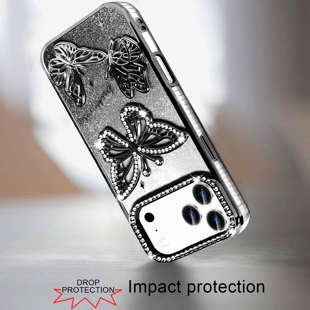 Phone Case for Apple iPhone 17 Pro Max (6.9") Butterfly Freedom Shimmer Glitter Thick TPU Shockproof Anti Slip Durable Protective Design Cover