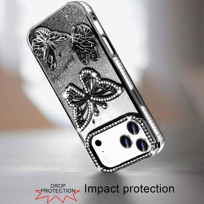 Phone Case for Apple iPhone 17 Pro Max (6.9") Butterfly Freedom Shimmer Glitter Thick TPU Shockproof Anti Slip Durable Protective Design Cover