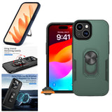 For Apple iPhone 15 Pro (6.1") Military Grade Armor Heavy Shockproof Hybrid Kickstand Built-in 360°Rotate Ring Stand  Phone Case Cover