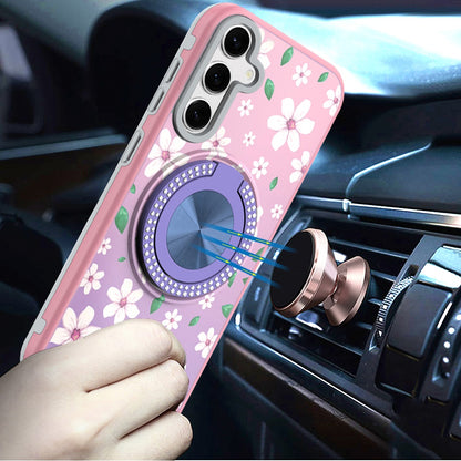 For Samsung Galaxy S25 /S24 Pattern Design Hybrid with Invisible Ring Stand & Magnetic Back, Shockproof Protective Grip Case Cover