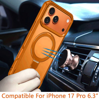 For Apple iPhone 17 Pro (6.3") Matte Finish Magnetic Ring Hybrid Protective Invisible Kickstand Magsafe Compatible Case Cover Black