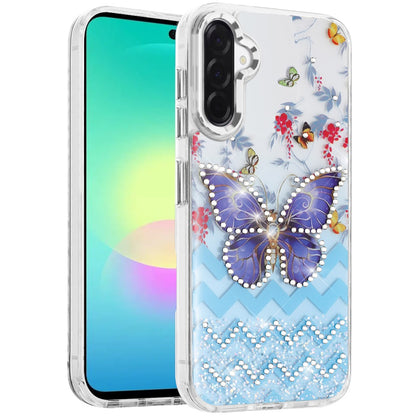 Phone Case for Samsung Galaxy A27 Butterfly Resin Epoxy Diamond Bling Metal Edge Shockproof Hybrid Luxury Protective Durable Stylish Fashion Grip Cover