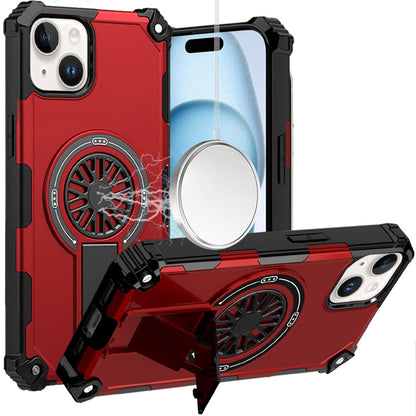 For iPhone 15 (6.1") Texture Design Invisible Kickstand Case, MagSafe Compatible Hybrid Shockproof Cover, Car Mount Friendly Case Cover