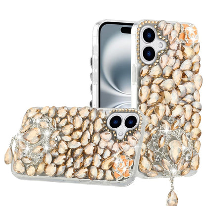 For Apple iPhone 16 Pro (6.3") Bling Crystal 3D Full Diamonds Jewelry Luxury Sparkle Rhinestone Glitter Hybrid Protective Case Cover