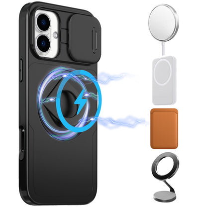 For Apple iPhone 17 (6.3") Full Coverage with Camera Window, Magnetic Circle, Rotatable Ring Stand, MagSafe Compatible, Shockproof Hybrid Protectiv Case Cover