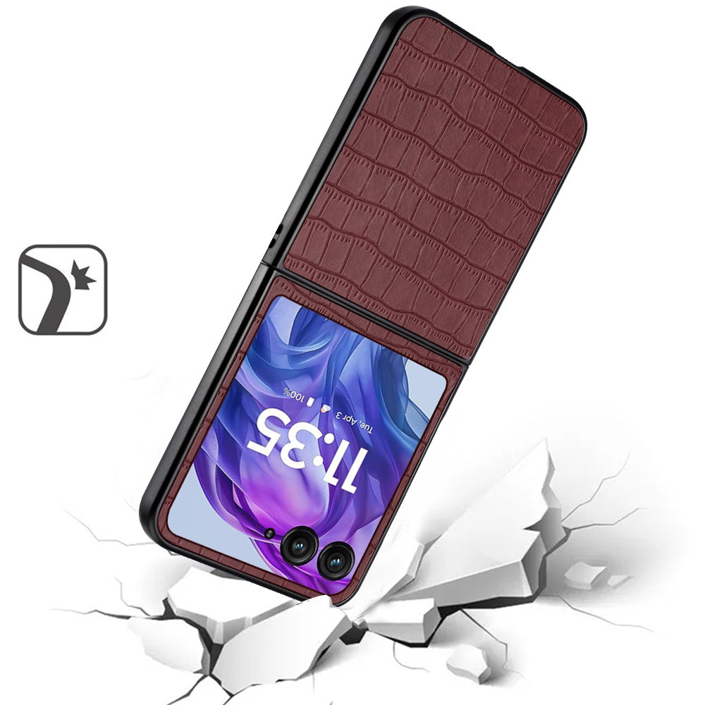 For Motorola Razr+ PLUS (2025 /2024) PU Vegan Leather Case, Premium Snap-On Hard Shell Cover, Slim Fit Protective Matte Finish Case Cover Brown