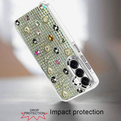 Phone Case for Samsung Galaxy S26 Chrome Fashion Hybrid Bling Diamond Heart Rhinestone Decorative Stones Sparkling Embellished Design Cover