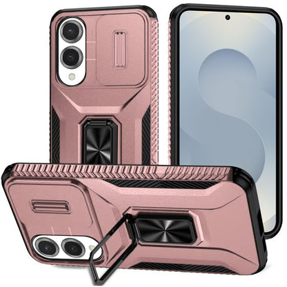 For Motorola Moto G 5G 2025 Case, Camera Cover with Magnetic Rotation Ring Stand, Military Grade Hybrid Hard TPU Shockproof Case Cover Rose Gold