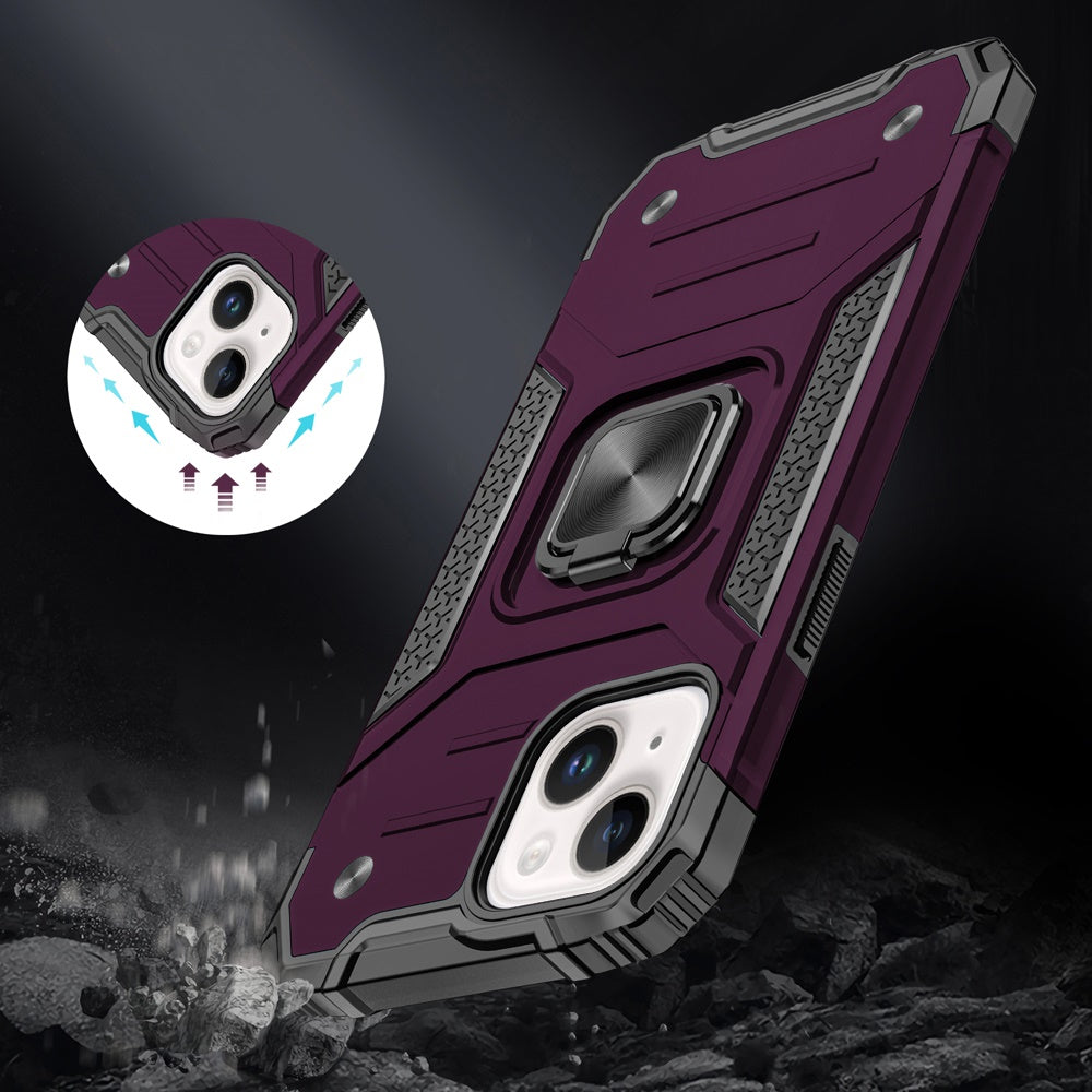 Phone Case for Apple iPhone 14 Magnetic Car Mount Hybrid Ring Stand Shockproof Rugged Grip Armor Heavy Duty Protective TPU Durable Cover Purple