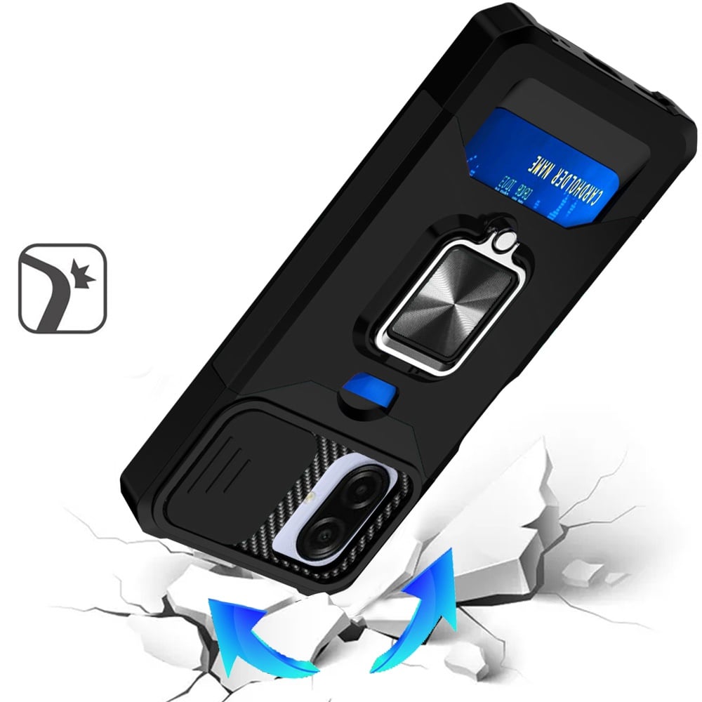 Phone Case Cover for Samsung Galaxy A07 4G Wallet Case with Ring Stand & Slide Camera Cover Back Credit Card Slot Holder, Military Grade Cover