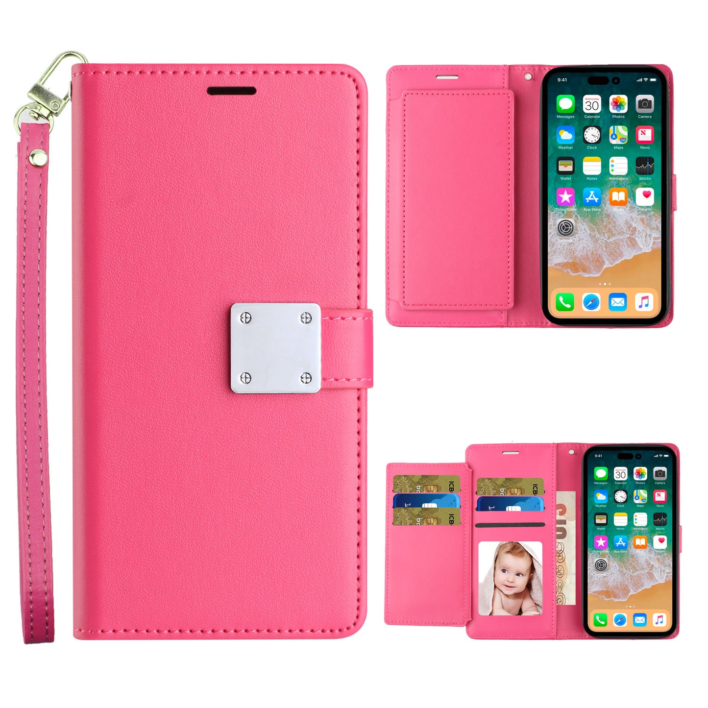 For Apple iPhone 12 /12 Pro Wallet Cases PU Leather with Credit Card /ID /Cash Holder Slot Dual Flip Book Pouch, Stand and Strap Case Cover