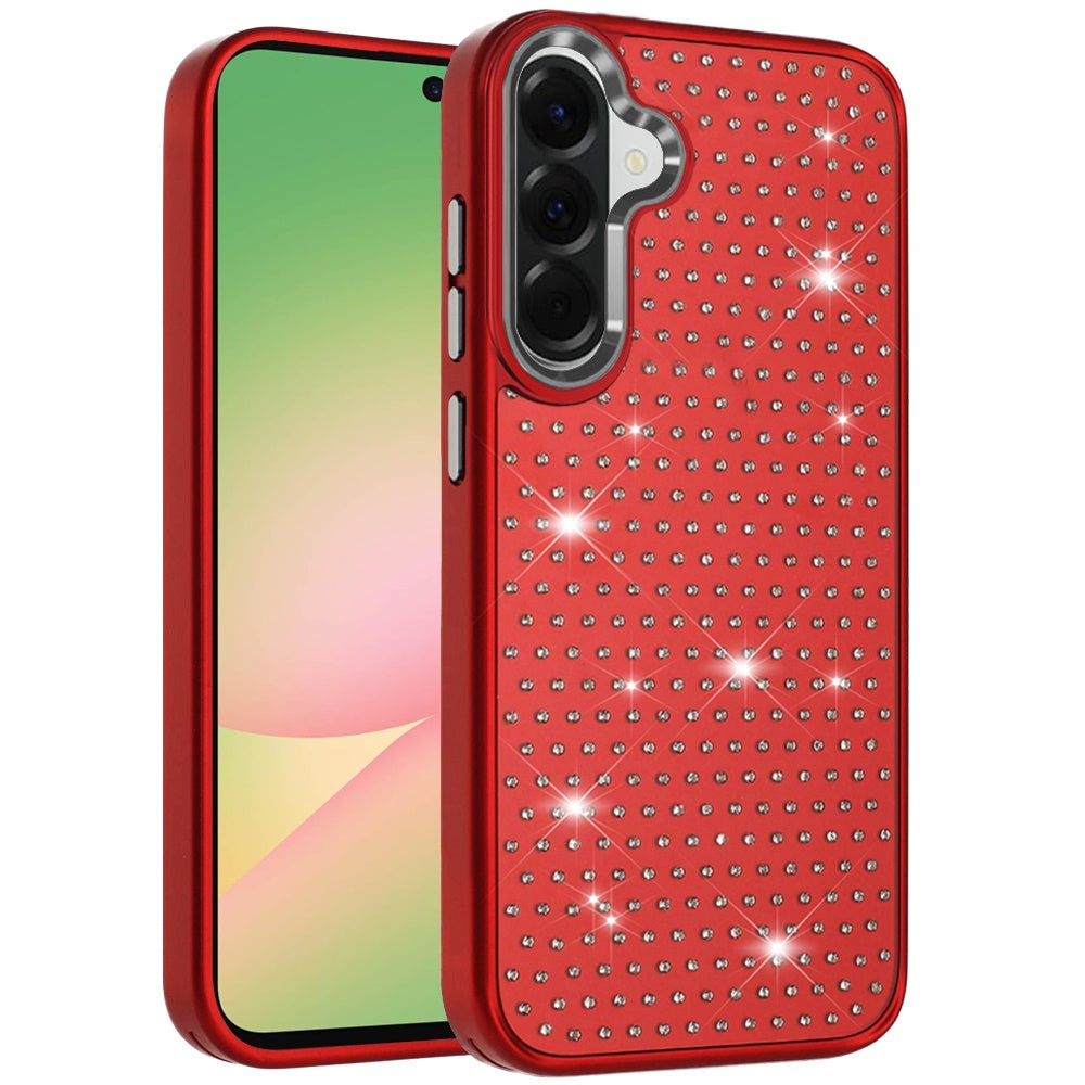 For Samsung Galaxy A57 Bling Diamond Metallic, Full Sparkle Chrome Edged Hybrid Protective Shockproof Case Cover