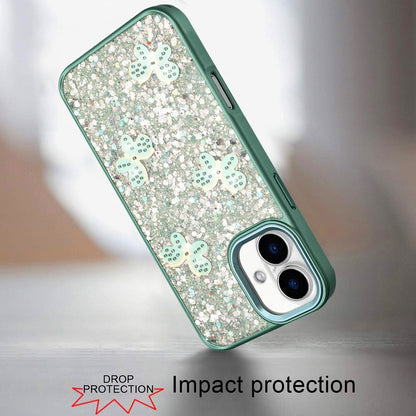 For Apple iPhone 17 (6.3") Cute Butterfly Crystal Diamond Glitter Case Sparkle Bling Frame Metallic Edges, Shimmer TPU Hybrid Case Cover