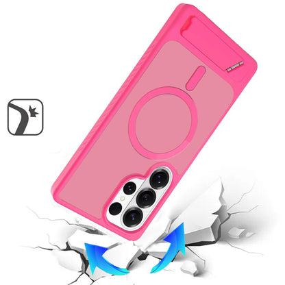 For Samsung Galaxy S26 Ultra Matte Magnetic Circle Back TPU Hybrid Drop Protection with Metal Kickstand Shockproof Design Case Cover Hotpink