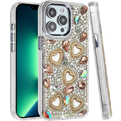 Phone Case for Apple iPhone 13 Pro Max Luxury Crystal Heart Rhinestone Diamond Bling Shockproof Hybrid Glitter Protective Stylish Durable Grip Cover
