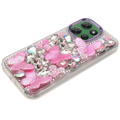 For Motorola Moto G Power 5G 2026 /2025 3D Diamond Floral Butterfly Bling Stone Hybrid, Sparkly Rhinestone Gemstone Back Shockproof Case Cover Purple