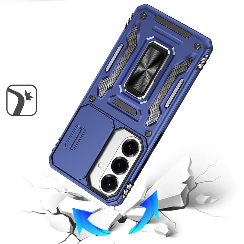 Phone Case for Samsung Galaxy S26 FE /Fan Edition Tough Metal Ring Shockproof Sliding Camera Window Hybrid Armor Rugged Anti Slip Heavy Duty Grip Cover