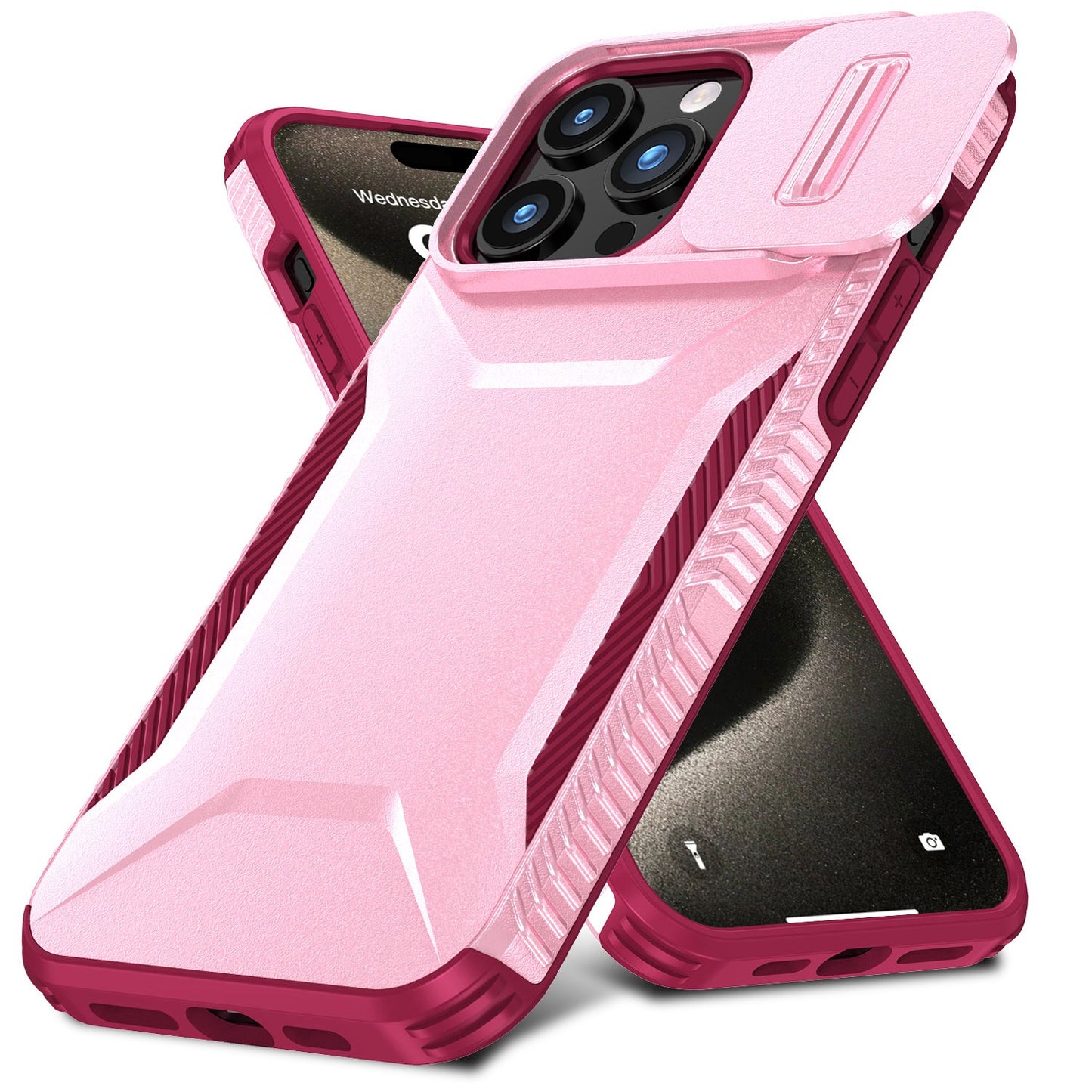 Apple iPhone 16 Pro Max (6.9") Slim Fit Shockproof Hybrid with Slide Camera Window Covering, Rugged Tpu Silicone Hard PC Bumper