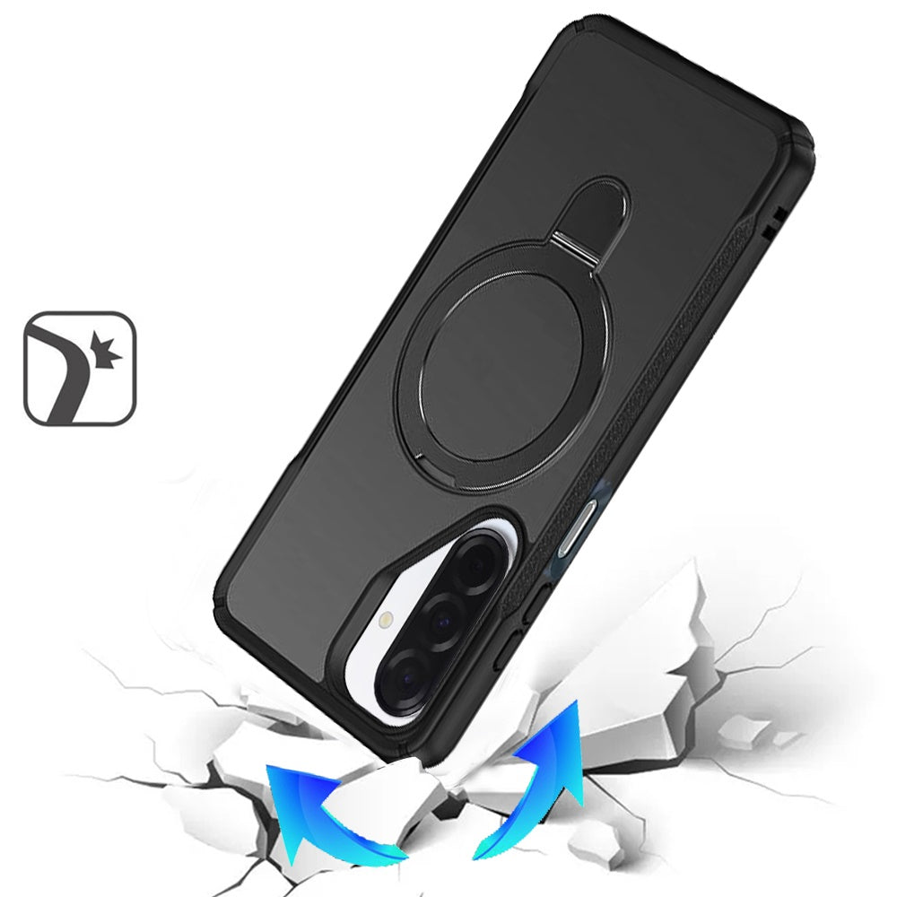 For Samsung Galaxy S26+ / S26 Plus Matte Finish Magnetic Ring Hybrid Protective Invisible Kickstand Magsafe Compatible Case Cover Black