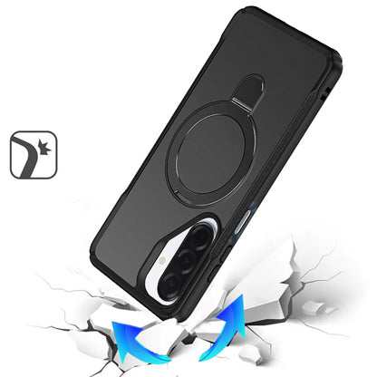 For Samsung Galaxy S26+ / S26 Plus Matte Finish Magnetic Ring Hybrid Protective Invisible Kickstand Magsafe Compatible Case Cover Black