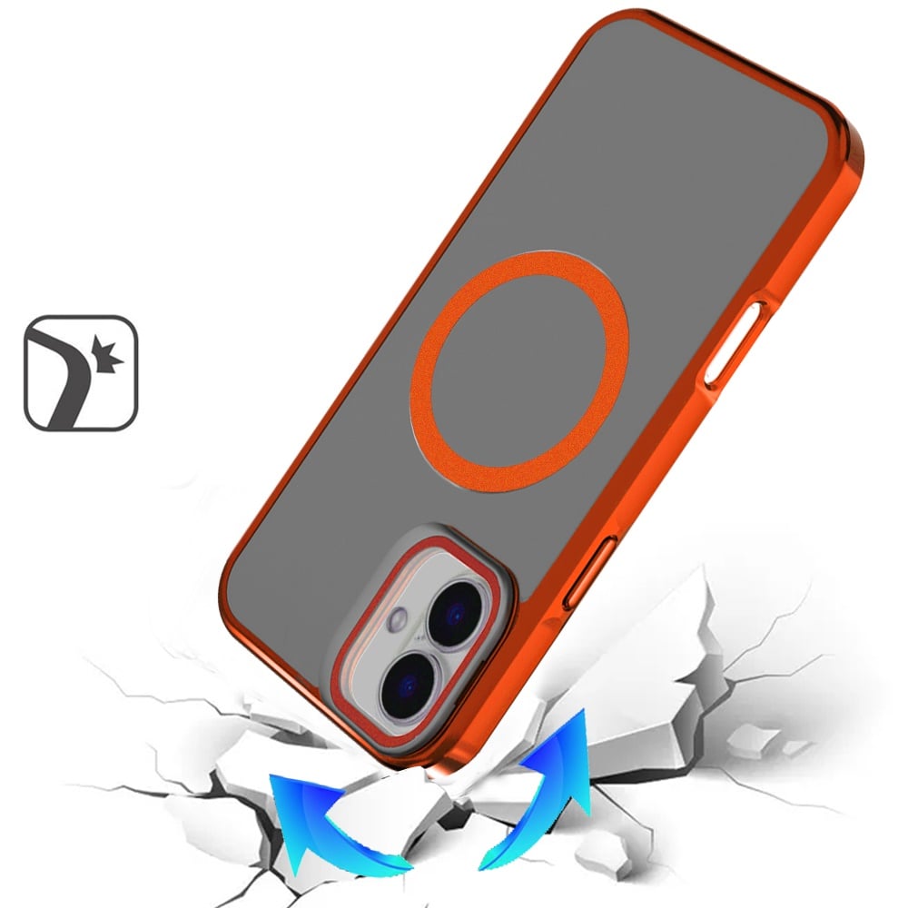 For Apple iPhone 17 (6.3") Tough HQ Hybrid Case with Aluminum Frame Camera Stand, Compatible with MagSafe, Translucent Matte Shockproof Case Cover Cosmic Orange