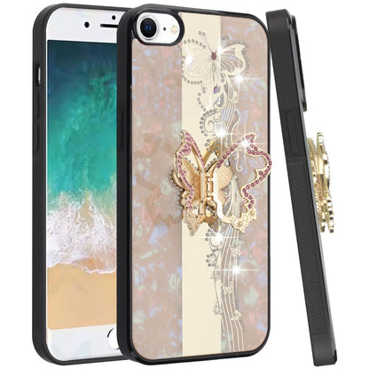 For Apple iPhone 17E /16E Diamonds 3D Fashion Bling Sparkly Glitter Ornaments Engraving Hybrid with Ring Stand Case Cover