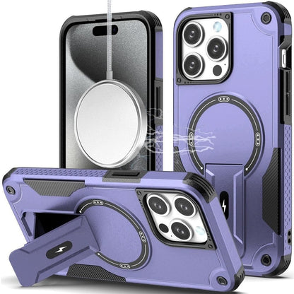 Phone Case for Apple iPhone 15 Pro Max Magnetic Kickstand Rugged Shockproof Armor Grip Anti Slip Heavy Duty Protective Matte Stand Hybrid Cover Purple