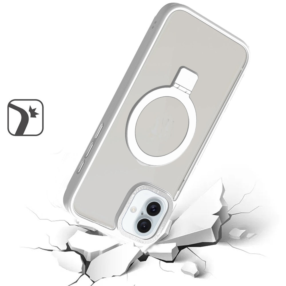 For Apple iPhone 17E /16E Magnetic Metal Matte with Built-in MagSafe Stand, Hybrid Shockproof Armor, TPU Frame Case Cover Clear