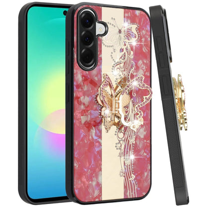 Phone Case for Samsung Galaxy A27 5G Diamond 3D Fashion Floral Glitter Engraved Luxury Bling Hybrid Shockproof Chrome Edge Protective Grip Cover