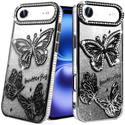 For Apple iPhone 17 Air (6.6") Luxury Butterfly Sparkle Glitter Diamond Crystal Rhinestone Shimmer Bling Plating Thick TPU Hard PC Case Cover