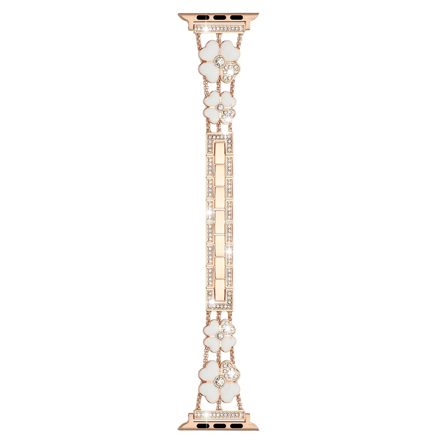 Watch Band Zinc Alloy Heart Link Bracelet Rhinestone Secure Clasp Durable Metal Replacement Adjustable