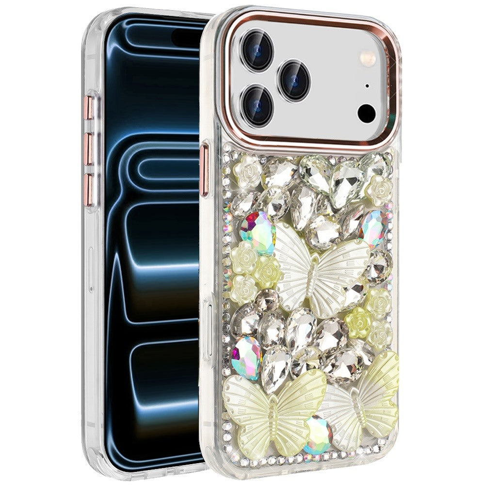 Phone Case for Apple iPhone 18 Pro Luxury 3D Floral Butterfly Bling Rhinestone Glitter Shockproof Stylish Protective Hybrid Designer Metallic Cover