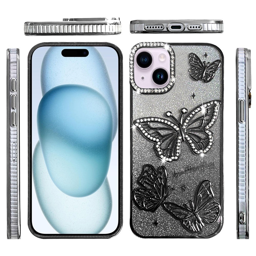 Phone Case for Apple iPhone 15 Plus Butterfly Freedom Shimmer Glitter Thick TPU Shockproof Anti Slip Durable Protective Design Cover
