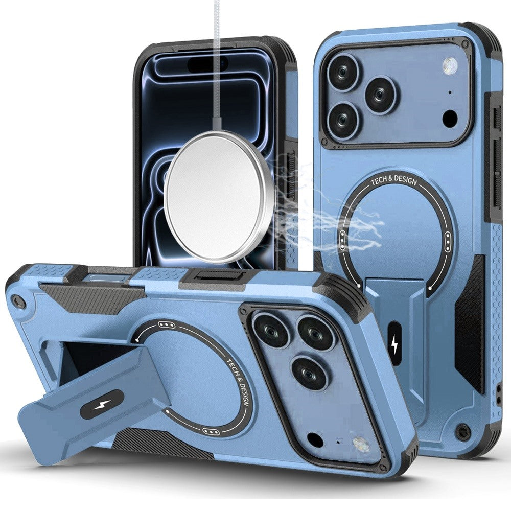 Phone Case for Apple iPhone 18 Pro Max/ 17 Pro Max Magnetic Kickstand Rugged Shockproof Armor Grip Anti Slip Heavy Duty Protective Matte Stand Hybrid Cover Blue